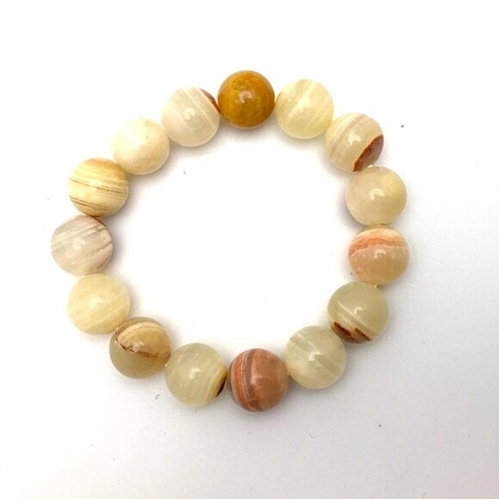 381MIDALANE Semi-Precious Yellow Jade Stretch Bracelet 12mm